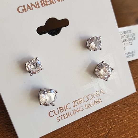 Gianni Bernini two pairs clear cubic zucchonia sterling silver earring studs - Picture 2 of 3